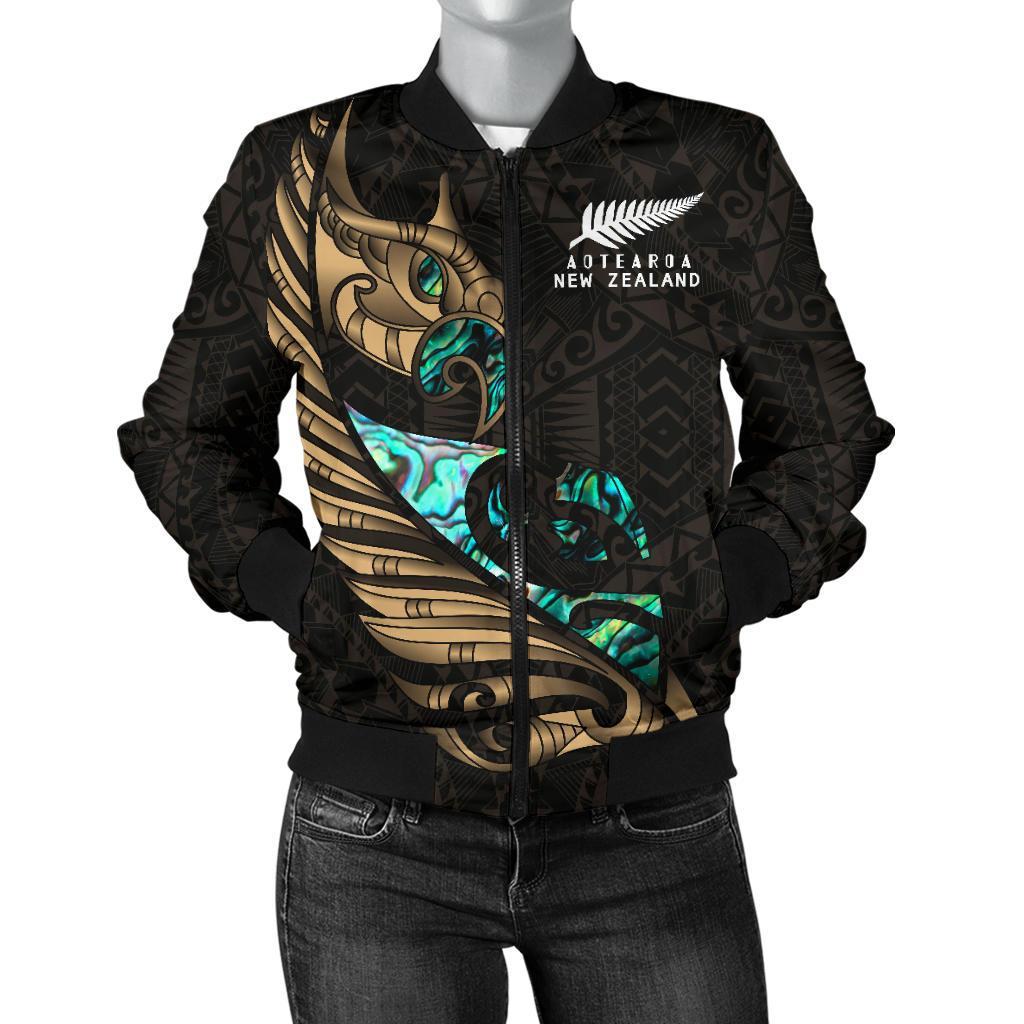 new-zealand-bomber-jacket-for-women-manaia-paua-fern-wing-gold