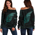 Light Silver Fern Off Shoulder Sweater - Turquoise - Vibe Hoodie