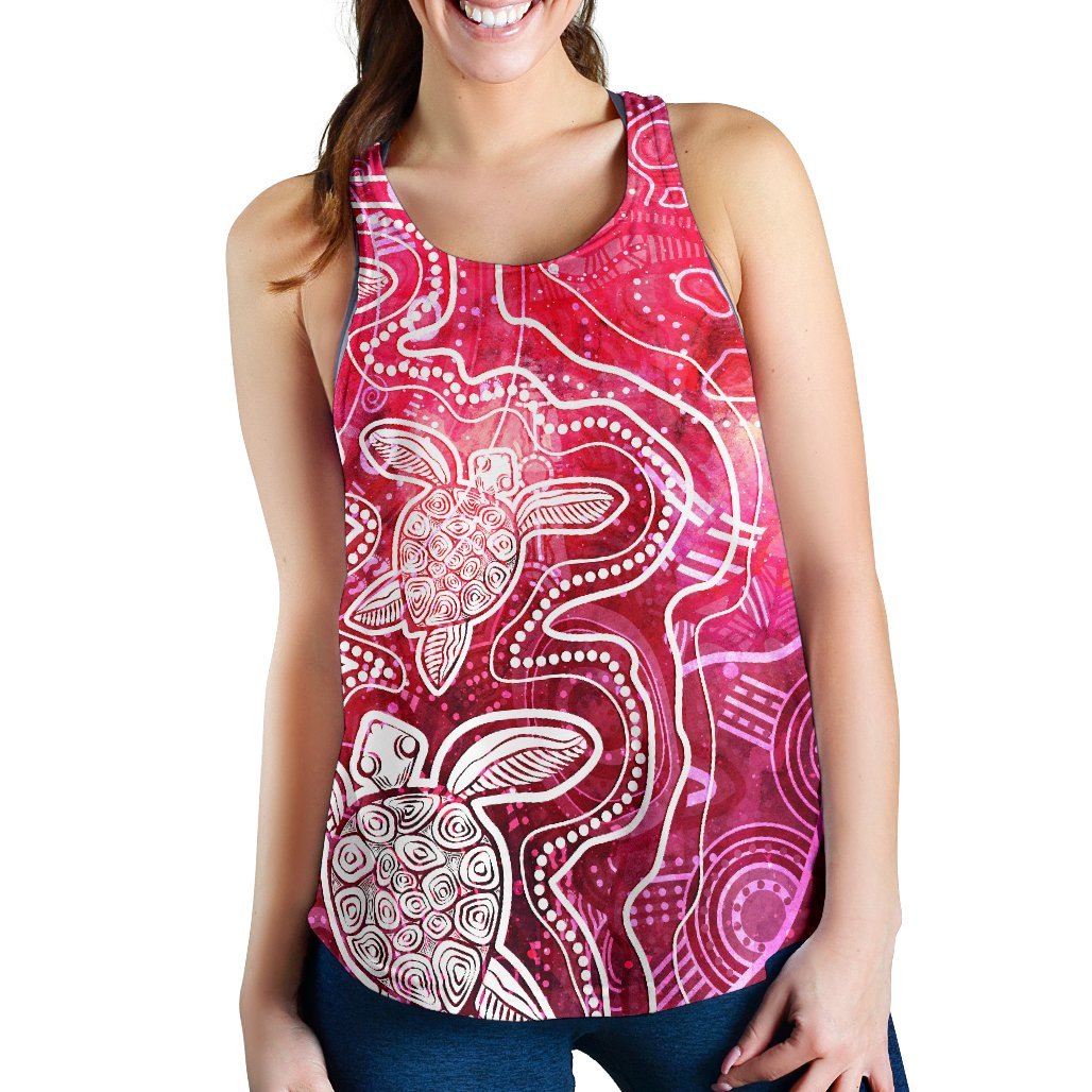 aboriginal-womens-racerback-tank-sea-turtle-with-indigenous-patterns-pink