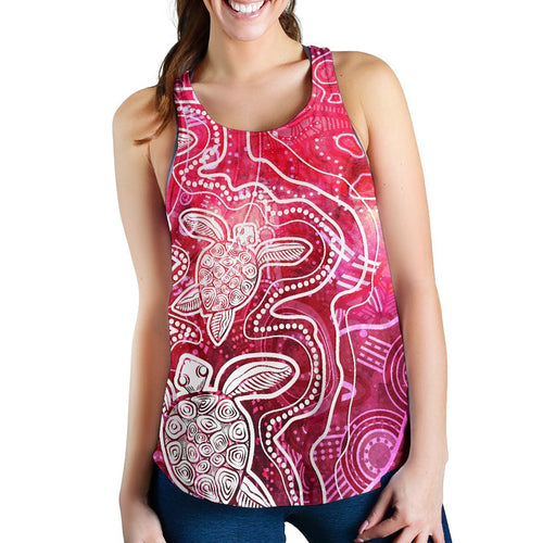 aboriginal-womens-racerback-tank-sea-turtle-with-indigenous-patterns-pink