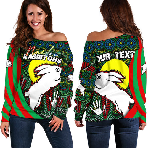 (Custom Personalised) Rabbitohs Naidoc Week Women's Off Shoulder Sweater Indigenous Version Special - Vibe Hoodie