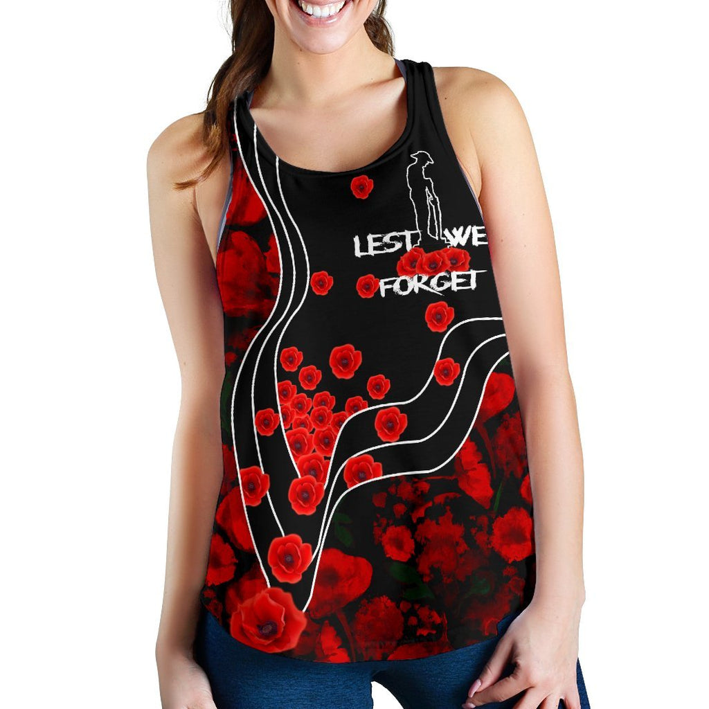 Anzac Lest We Forget Women's Racerback Tank - Poppy Flowers - Vibe Hoodie