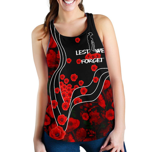 Anzac Lest We Forget Women's Racerback Tank - Poppy Flowers - Vibe Hoodie