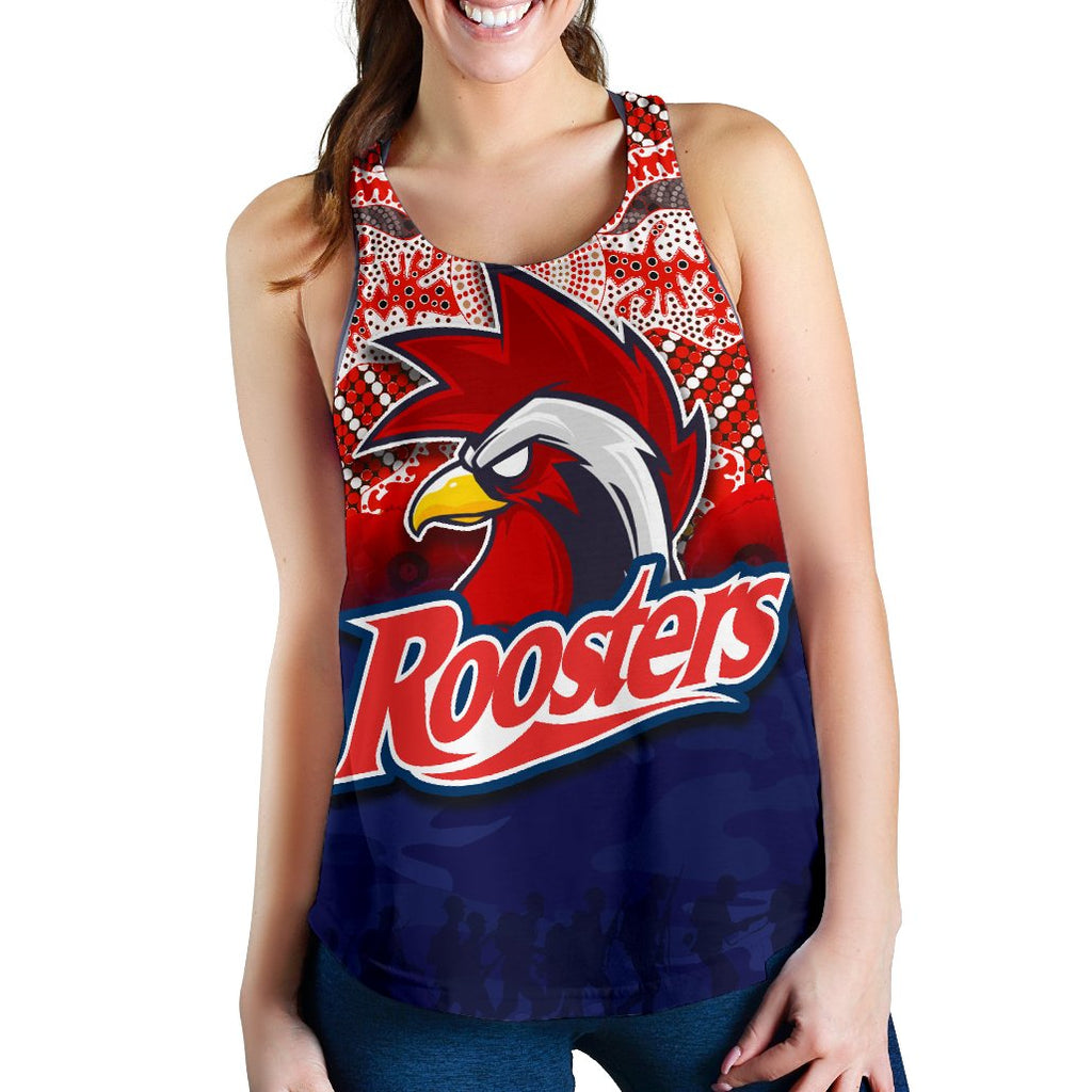 Roosters Women's Racerback Tank Anzac Day Aboriginal - Vibe Hoodie