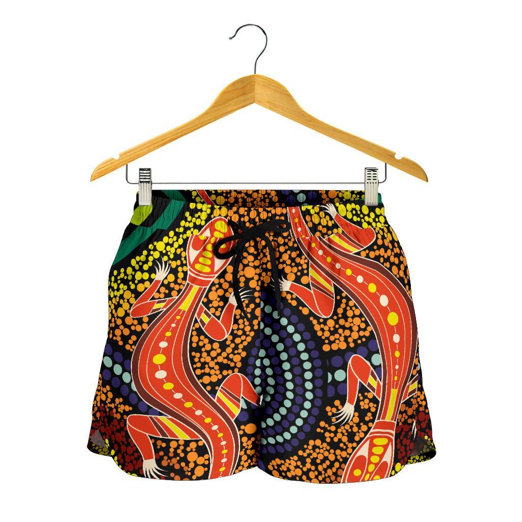 1st Australia Women Shorts - Aboriginal Two Lizards Dot Painting Circle - Vibe Hoodie
