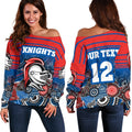 (Custom Personalised) Knights Women's Off Shoulder Sweater Newcastle Aboriginal Horizontal Style - Vibe Hoodie