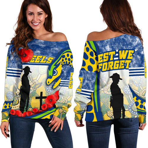 Eels Rugby Women's Off Shoulder Sweater Indigenous Anzac Day - Vibe Hoodie