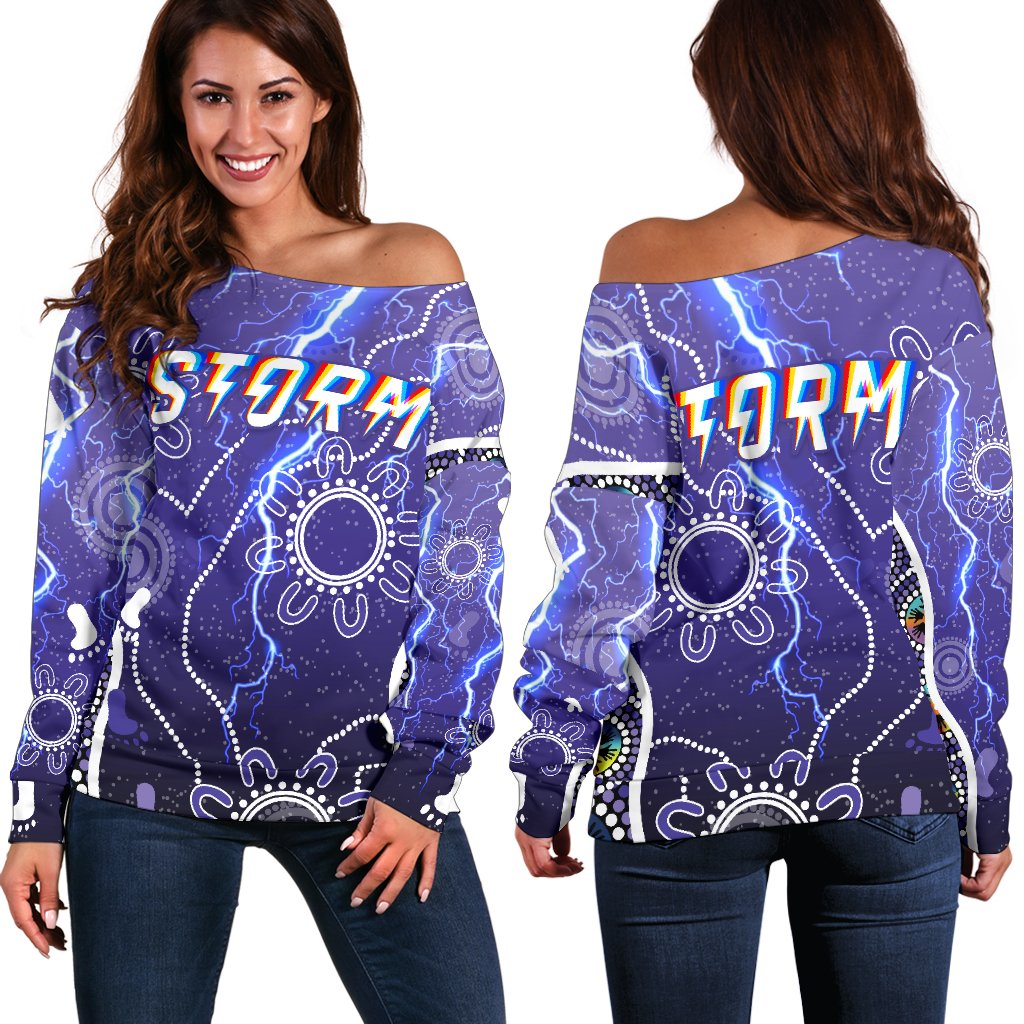 Melbourne Storm Women Off Shoulder Sweate Unique Indigenous - Vibe Hoodie