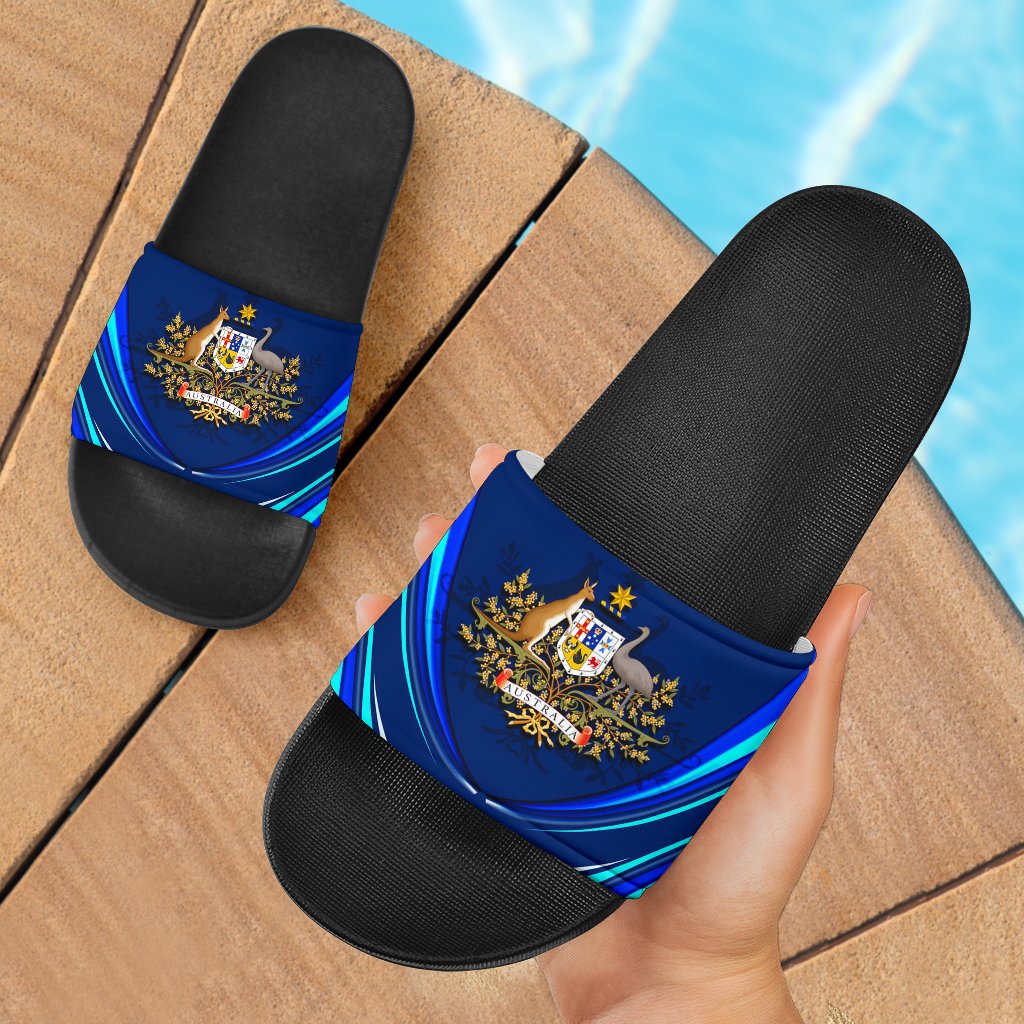 slide-sandals-glowing-curved-shoes-australian-coat-of-arms-black