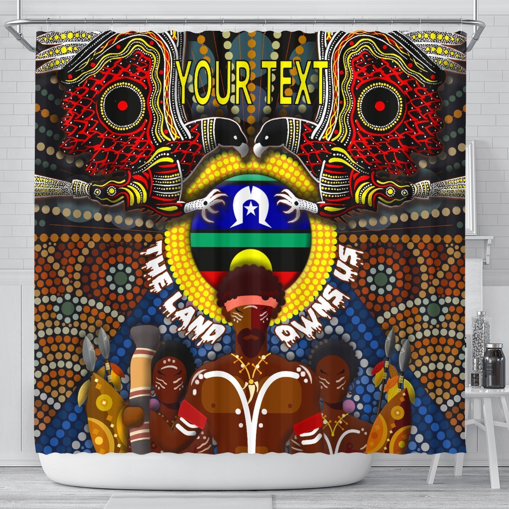 custom-text-the-land-owns-us-shower-curtain