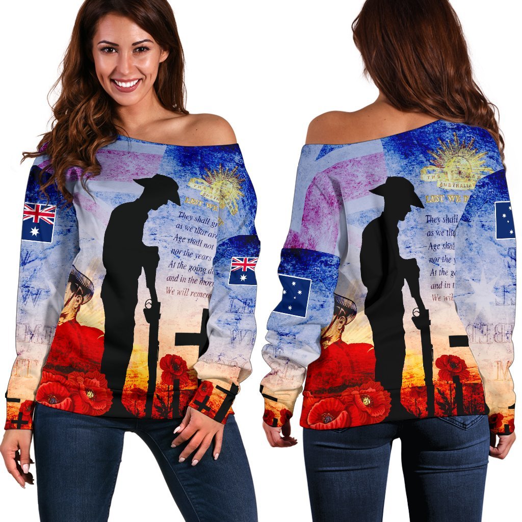 Anzac Women's Off Shoulder Sweater - Anzac 2020 Lest We Forget The Australian Army - Vibe Hoodie