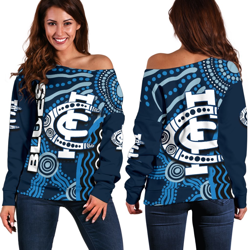 Carlton Blues Women's Off Shoulder Sweater Aboriginal - Vibe Hoodie