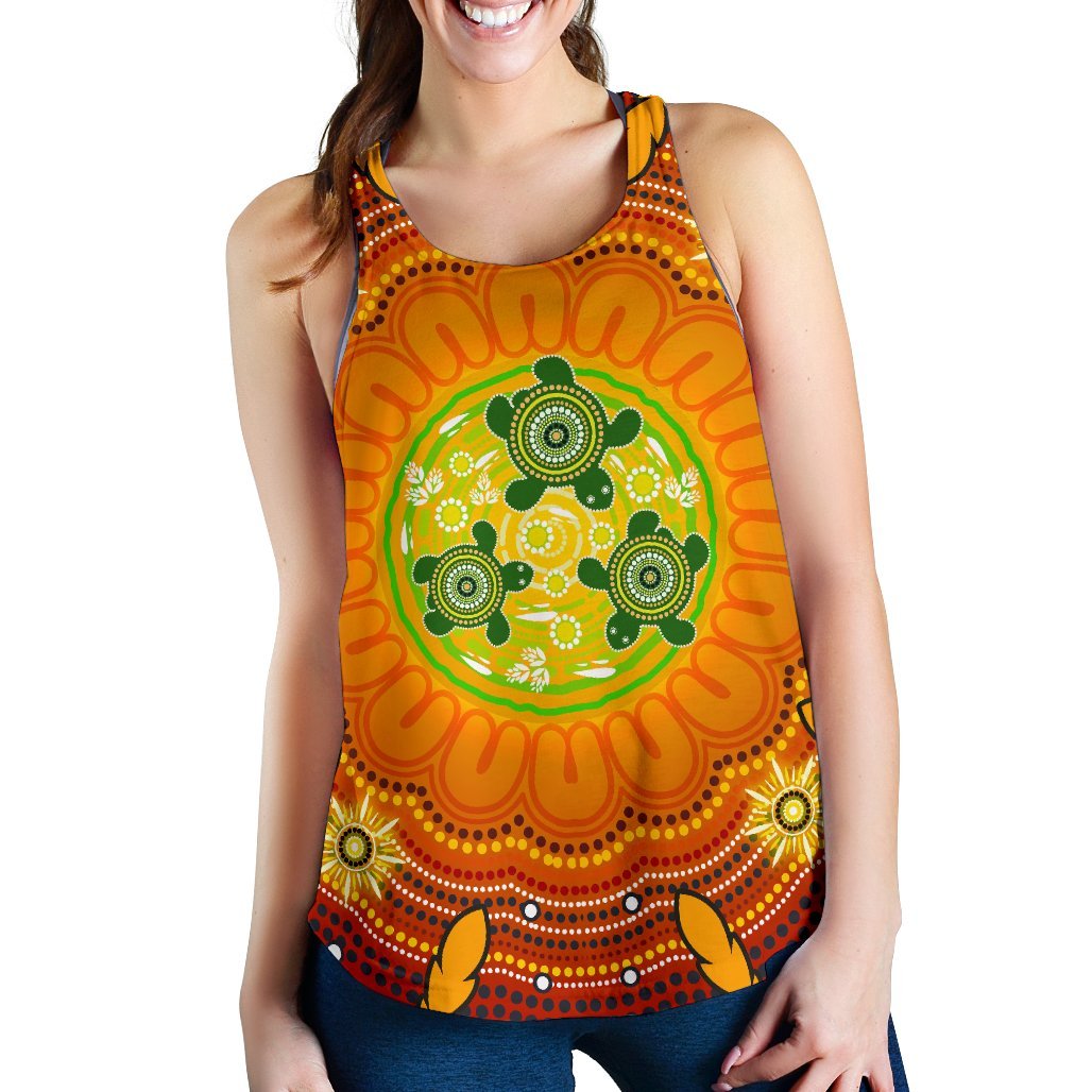 Aboriginal Women's Racerback Tank , Turtle Circle Dot Painting Art- - Vibe Hoodie