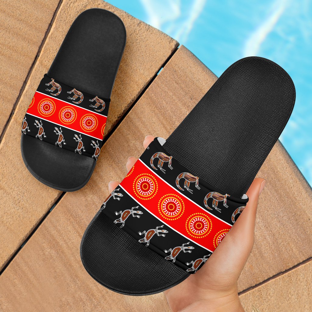 aboriginal-slide-sandals-aboriginal-kangaroo-and-lizard-black