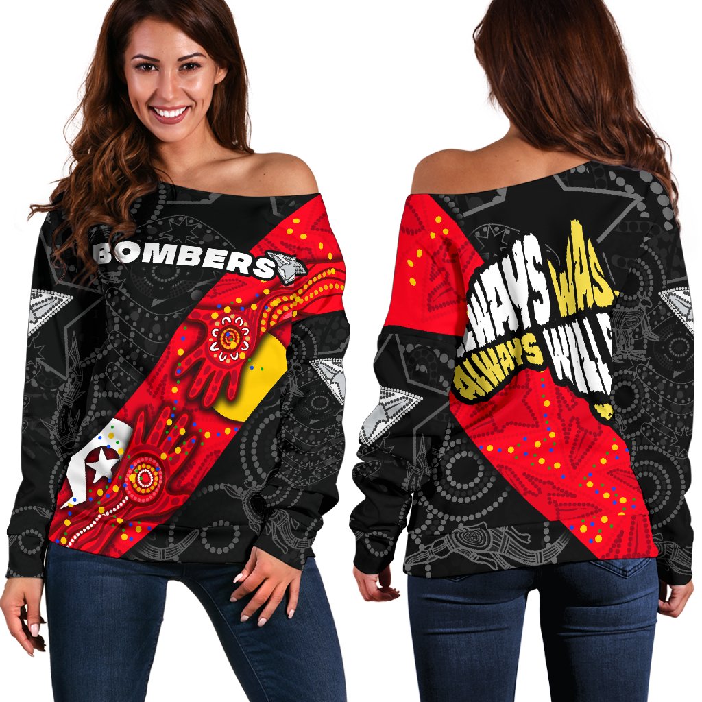 Bombers Naidoc Week Women's Off Shoulder Sweater Essendon Ingenious - Vibe Hoodie