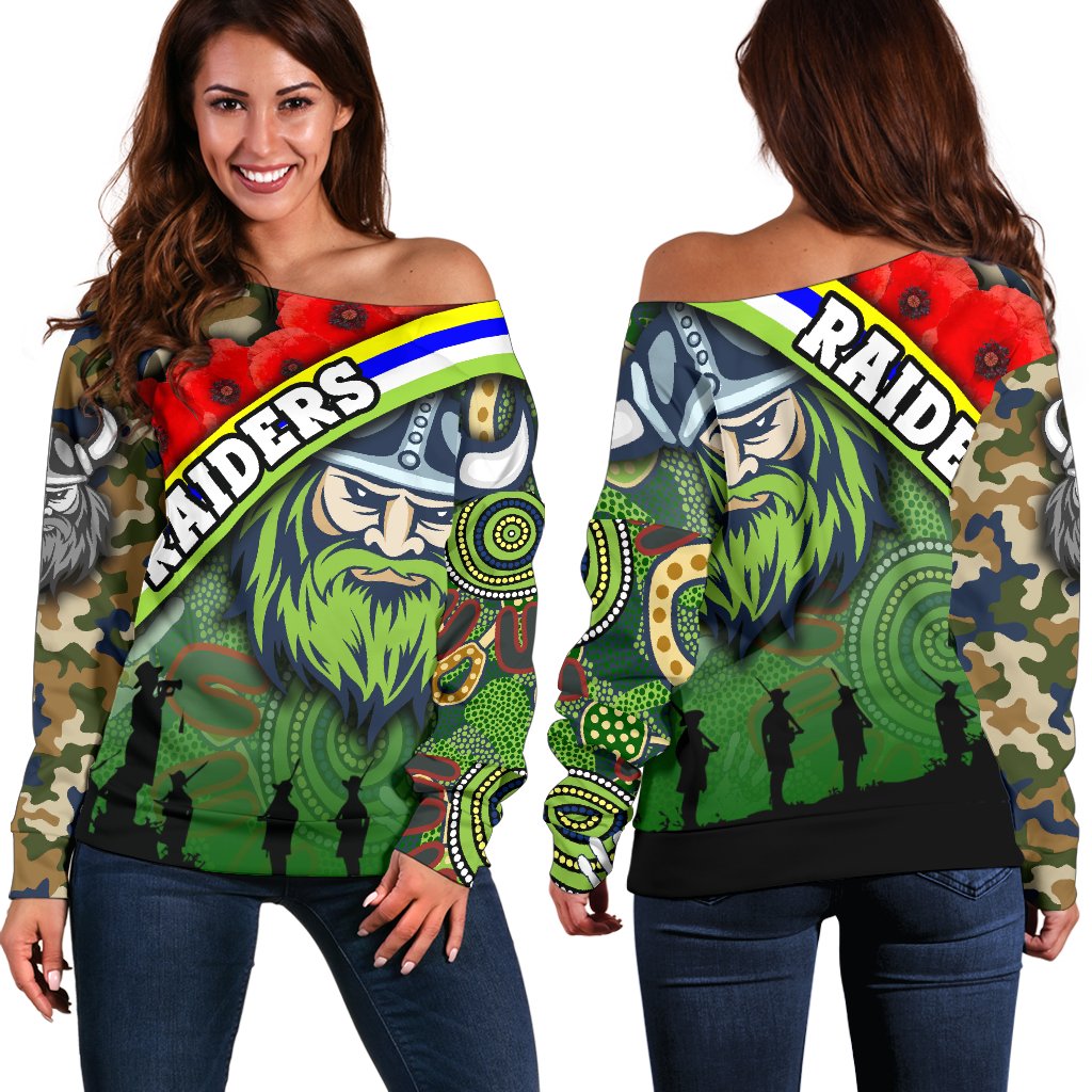 Raiders Women's Off Shoulder Sweater Canberra Anzac Day - Vibe Hoodie