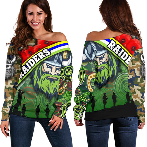 Raiders Women's Off Shoulder Sweater Canberra Anzac Day - Vibe Hoodie