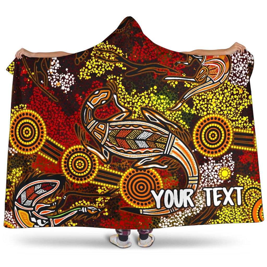 custom-aboriginal-hooded-blanket-kangaroo-and-lizard-dot-painting-art