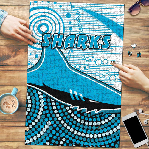 sharks-premium-wood-jigsaw-puzzle-cronulla-indigenous-unique