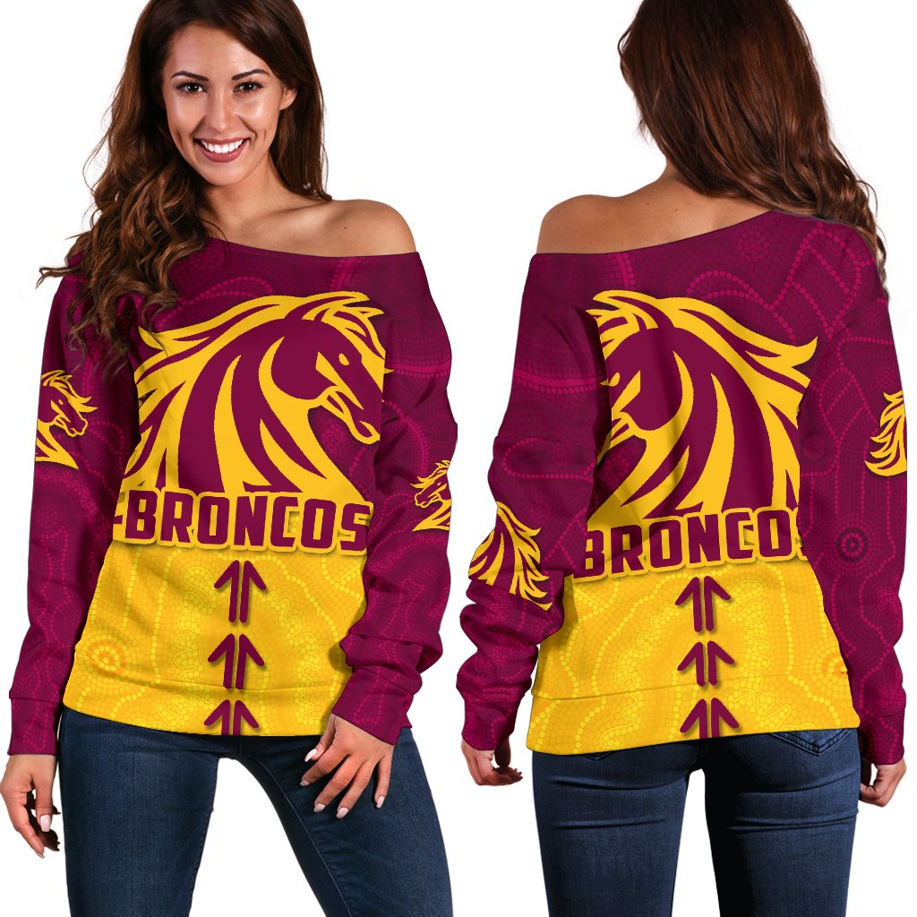 Broncos Off Shoulder Sweater Brisbane Aboriginal - Vibe Hoodie
