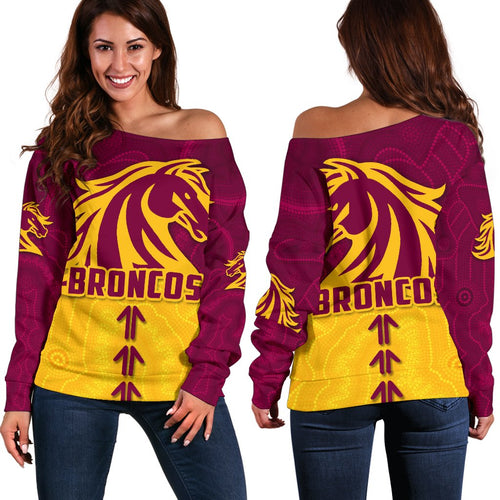 Broncos Off Shoulder Sweater Brisbane Aboriginal - Vibe Hoodie