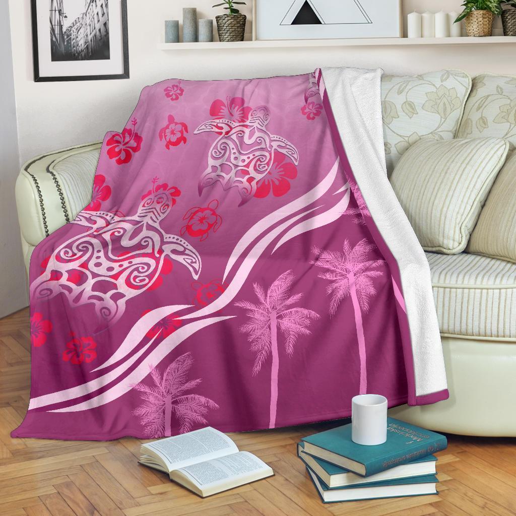 pink-turtle-hibiscus-premium-blanket