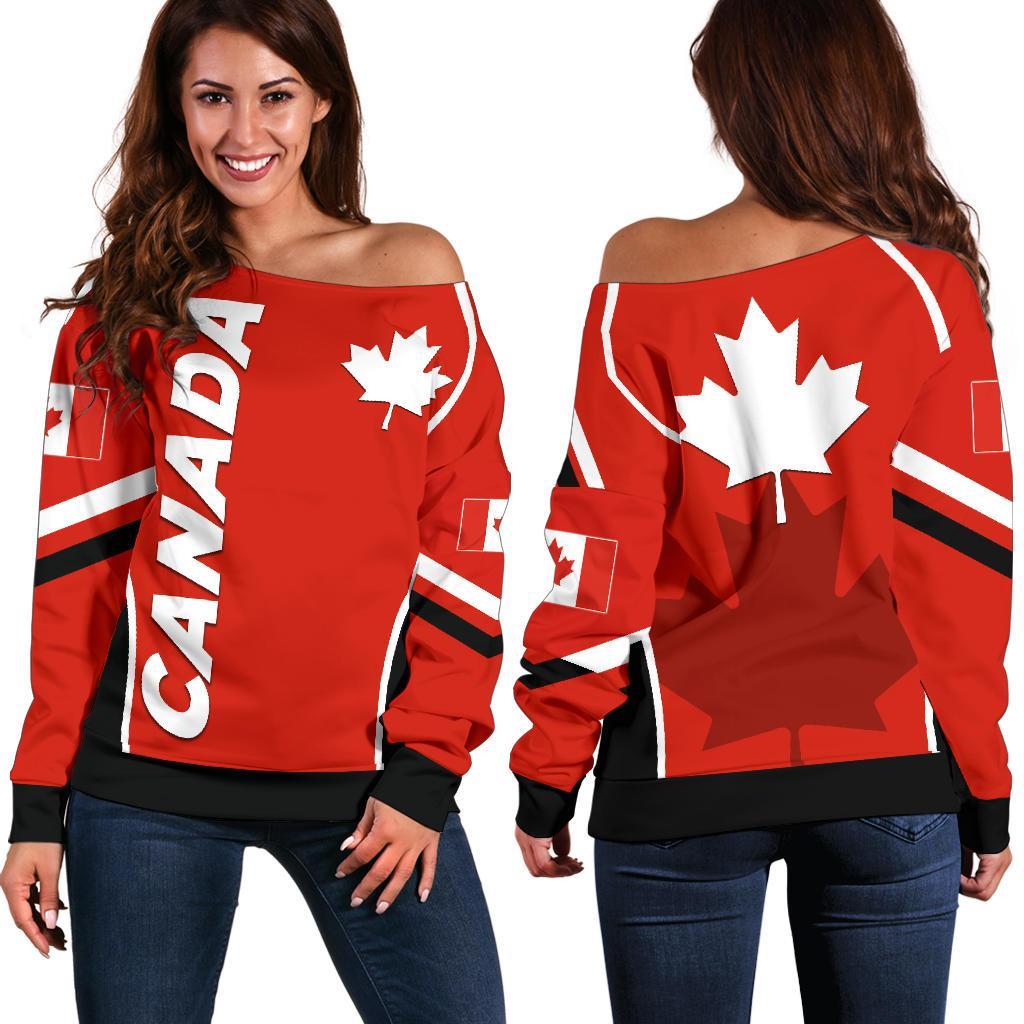 Canada Women'S Off Shoulder Sweater - Canadian Maple Leaf Sport Style - Vibe Hoodie