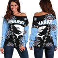 Cronulla Women's Off Shoulder Sweater Sharks Simple Indigenous - Black - Vibe Hoodie