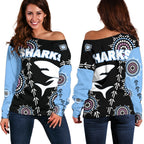 Cronulla Women's Off Shoulder Sweater Sharks Simple Indigenous - Black - Vibe Hoodie