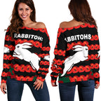 South Sydney Rabbitohs Women's Off Shoulder Sweater Anzac Day Poppy Flower Vibes - Vibe Hoodie