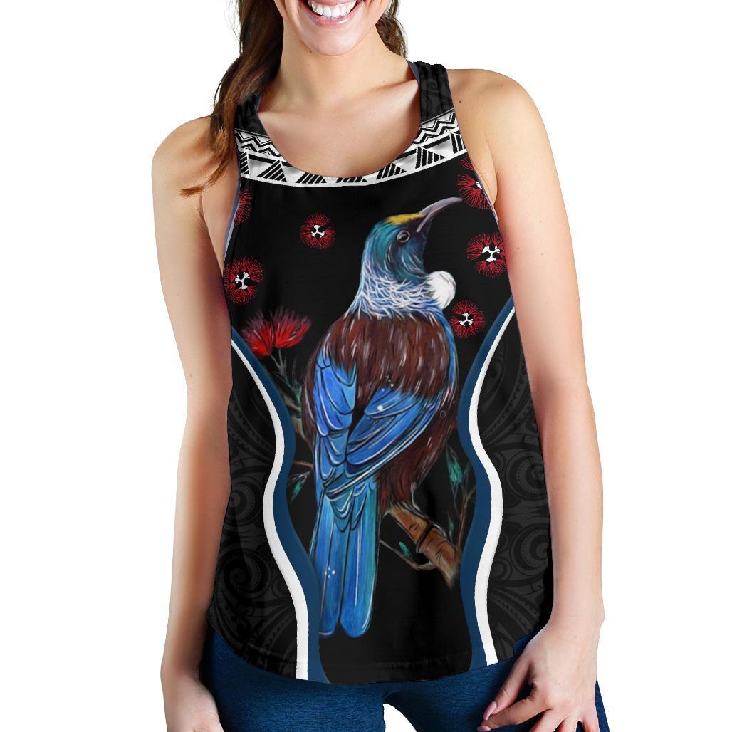 New Zealand Tui Bird Women Racerback Tank, Pohutukawa - Black - Vibe Hoodie