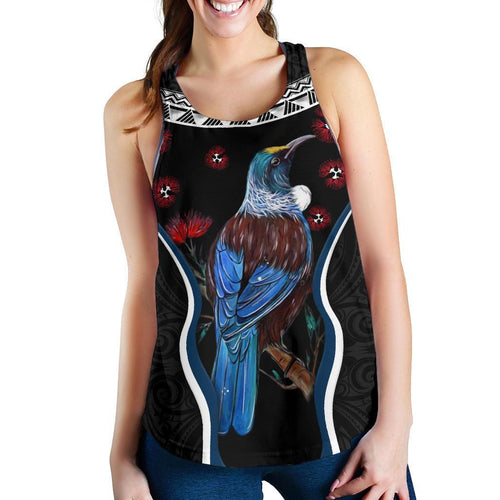 New Zealand Tui Bird Women Racerback Tank, Pohutukawa - Black - Vibe Hoodie