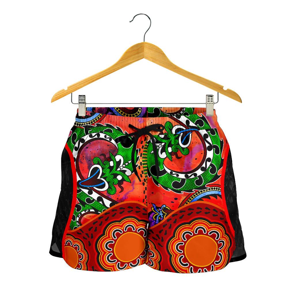 Aboriginal Women's Shorts - Aussie Indigenous Patterns Orange - Vibe Hoodie