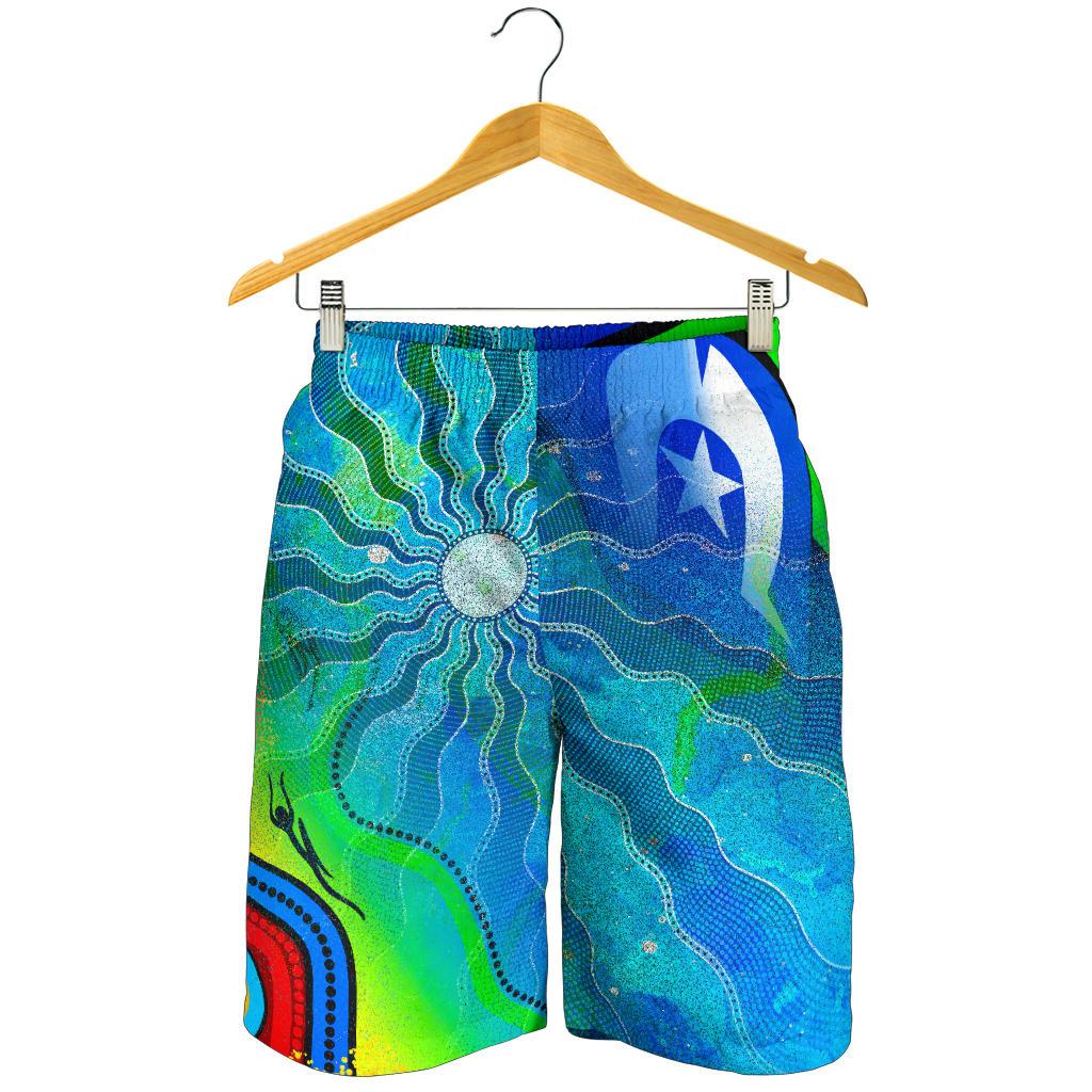 mens-shorts-torres-strait-islanders-flag-with-aboriginal-patterns-shorts