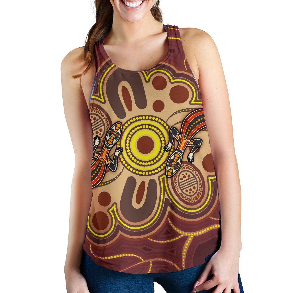 Aboriginal Women's Racerback Tank, Indigenous Lizard Dot Painting Art - Vibe Hoodie