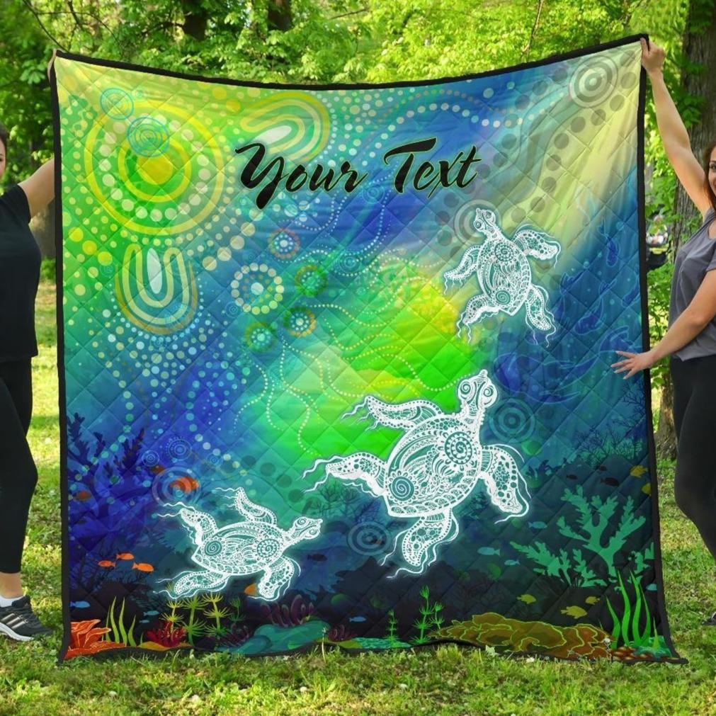 custom-text-aboriginal-premium-quilt-indigenous-turtle-ocean-dot-painting-art