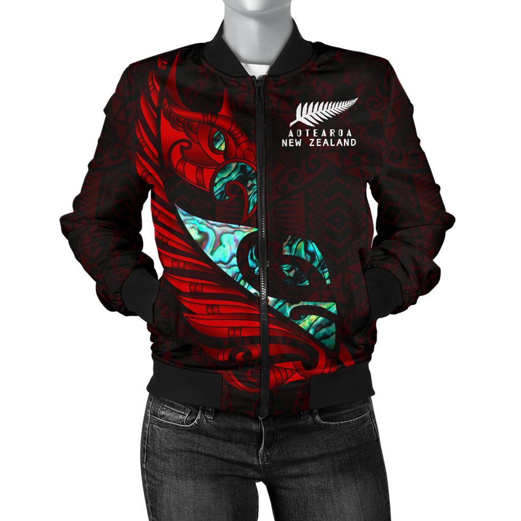 new-zealand-bomber-jacket-for-women-manaia-paua-fern-wing-red
