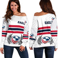 USA Rugby Women's Off Shoulder Sweater Eagles Simple Style - White - Vibe Hoodie