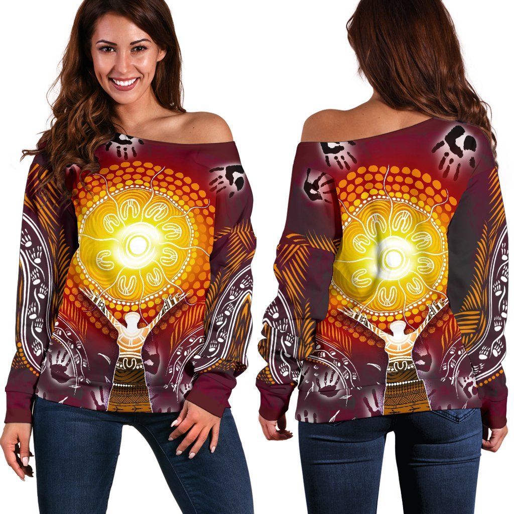 Off Shoulder Sweater - Australian Aboriginal NAIDOC Week - Because Of Her, We Can - Vibe Hoodie