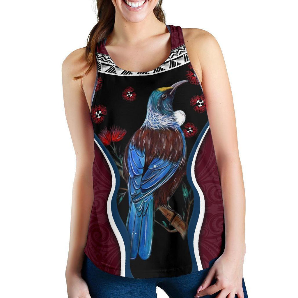 New Zealand Tui Bird Women Racerback Tank, Pohutukawa - Burgundy - Vibe Hoodie
