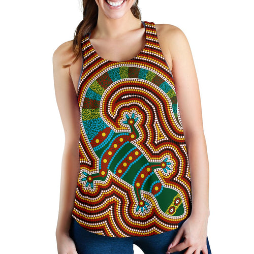 Aboriginal Women's Racerback Tank, Lizard Dot Painting Patterns - Vibe Hoodie