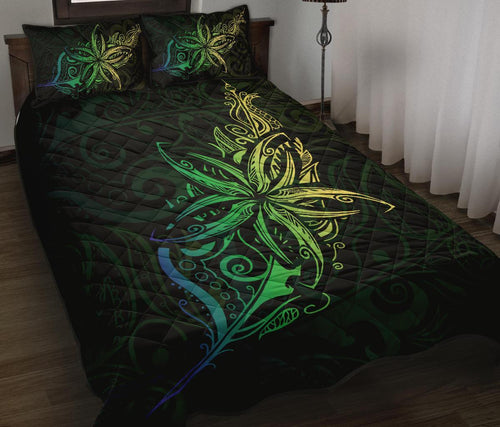 new-zealand-light-silver-fern-x-frangipani-tattoo-quilt-bedding-sets-green