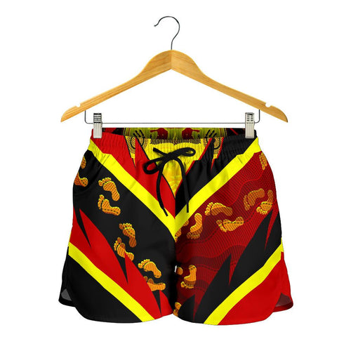 Aboriginal Women's Shorts -  Indigenous Flag With Footprint Hand Art- - Vibe Hoodie