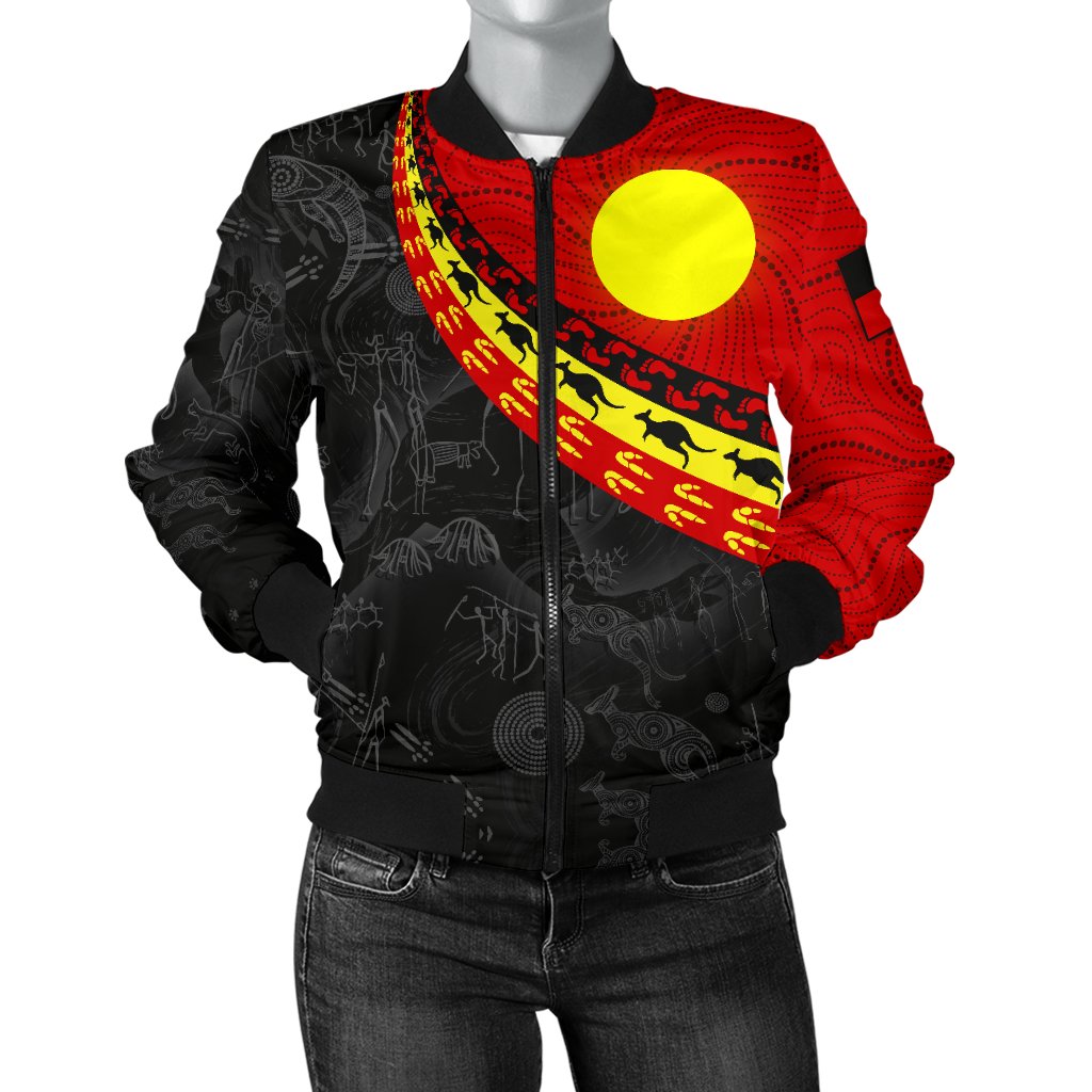 aboriginal-womens-bomber-jacket-indigenous-flag-circle-dot-painting