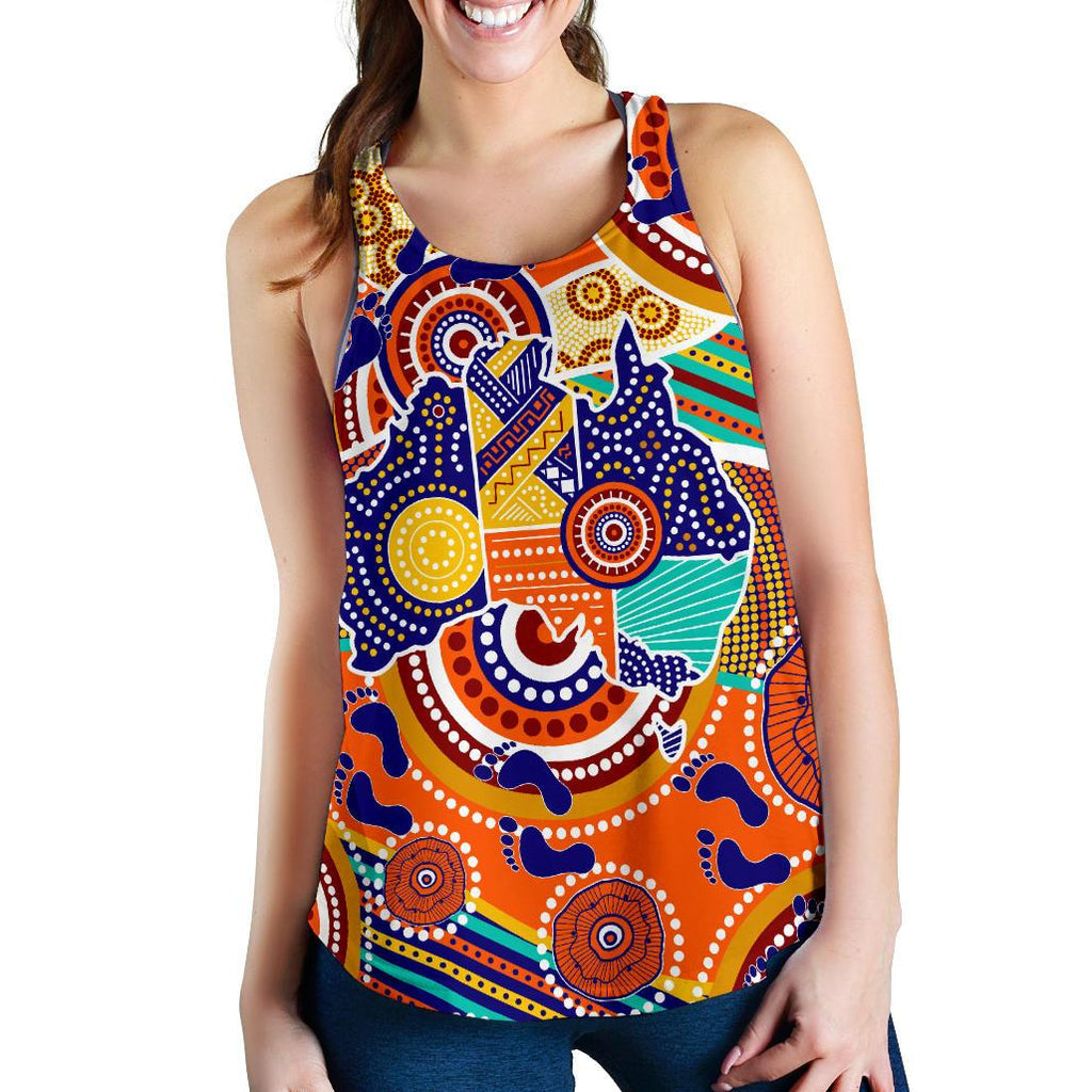 Aboriginal Racerback Tank - Australian Map Dot Painting - Women - Vibe Hoodie