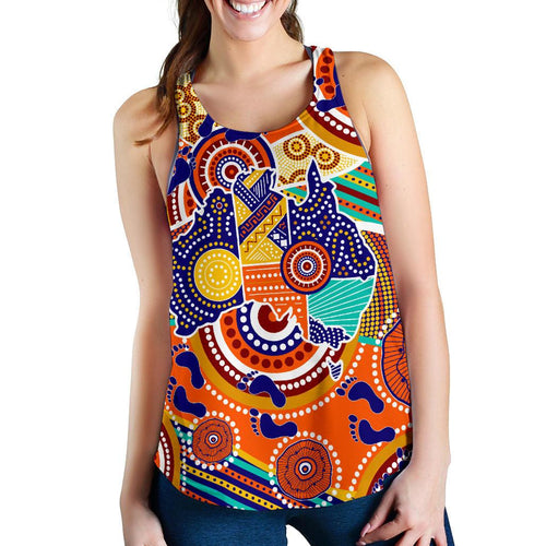 Aboriginal Racerback Tank - Australian Map Dot Painting - Women - Vibe Hoodie