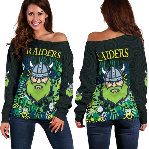 Canberra Women Off Shoulder Sweater Raiders Viking Simple Indigenous - Vibe Hoodie