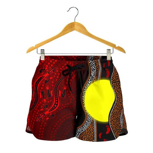 Aboriginal Women Shorts - Aboriginal Flag Lizard Dot Painting Style - Vibe Hoodie