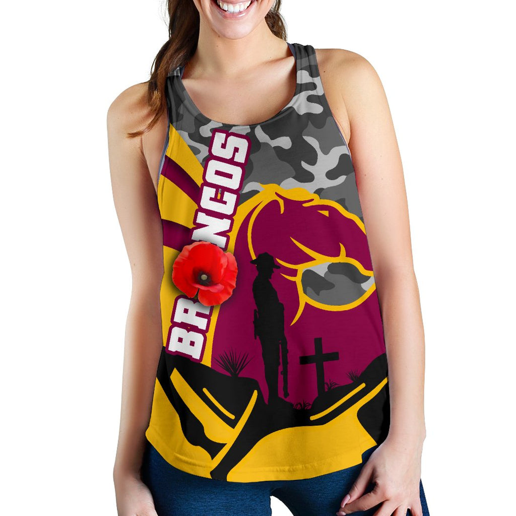 (Custom Personalised) Brisbane Broncos Women's Racerback Tank Anzac Day - Camo Style - Vibe Hoodie