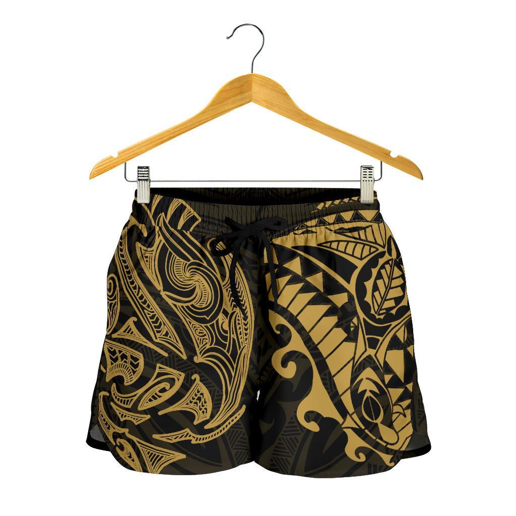 New Zealand All Over Print Women's Shorts, Maori Polynesian Tattoo Gold - Vibe Hoodie